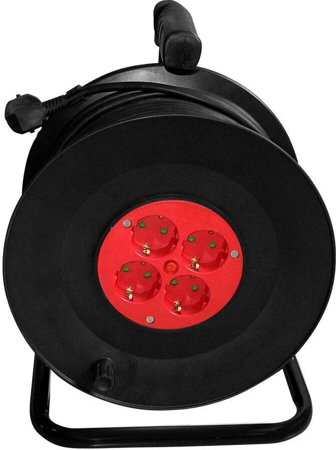 Samus Prelungitor cu tambur 4PT50-3680 4 prize Schuko 3680W 50m Negru