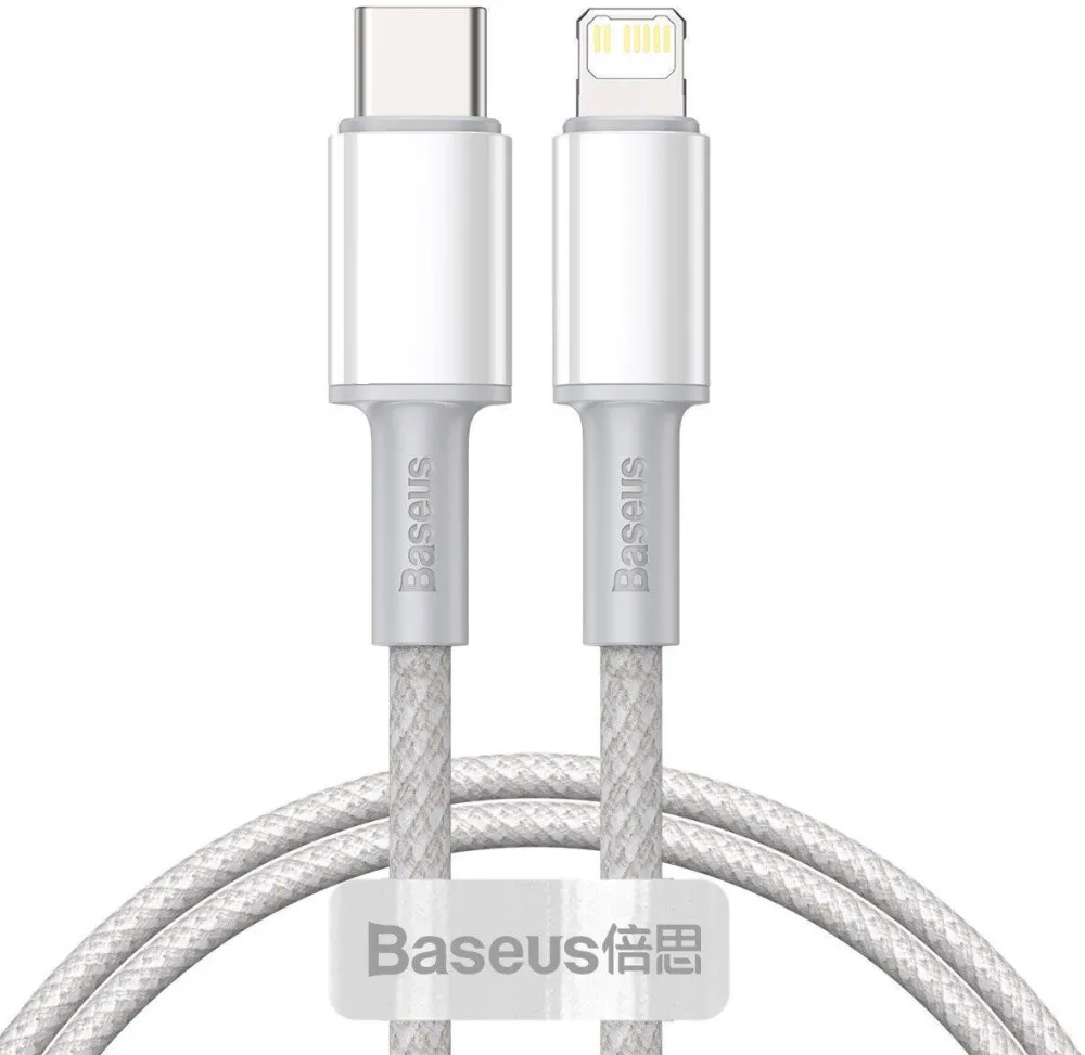 Cablu de Date Baseus High Density Braided Type-C to Lightning, PD, 20W, 1m (Alb)