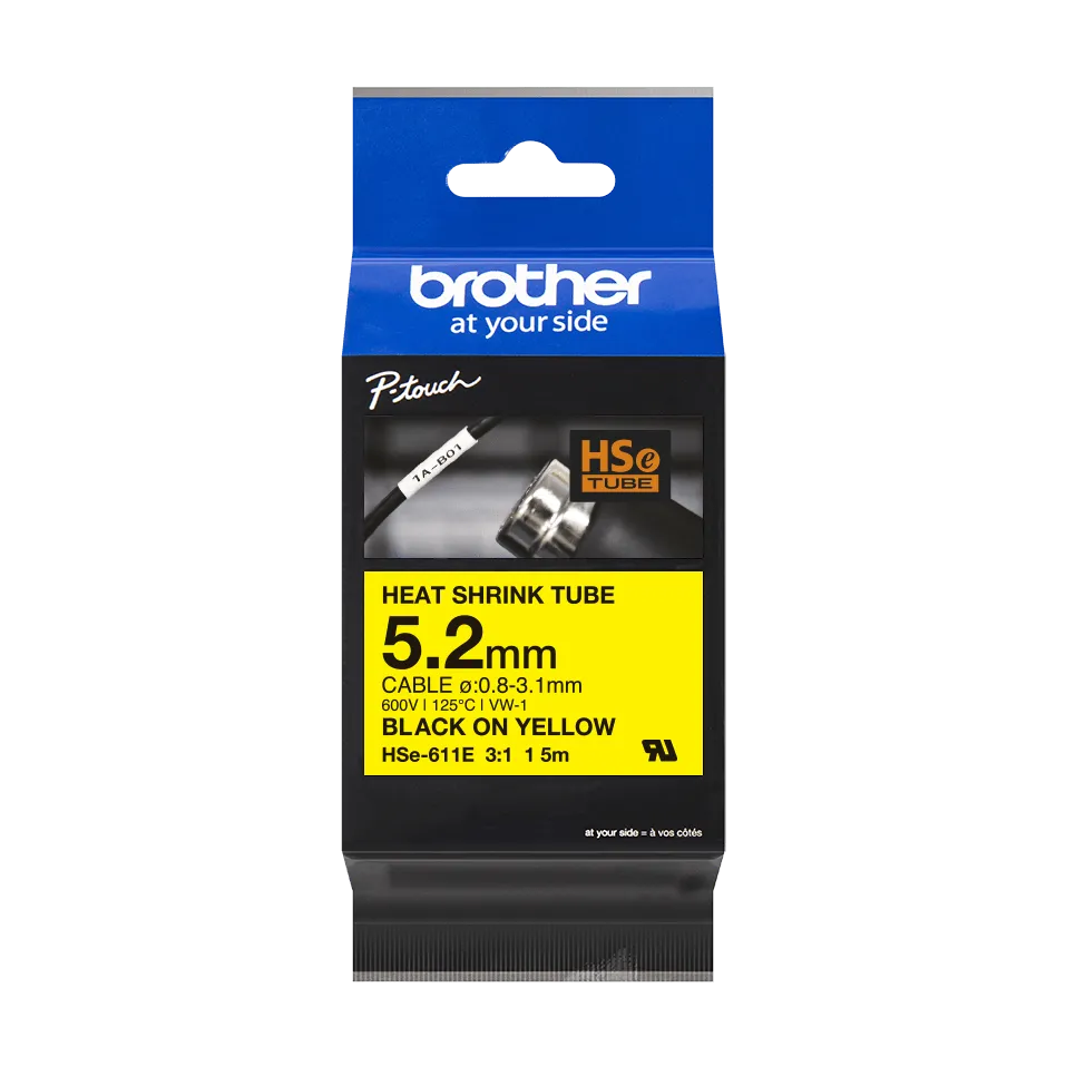 Banda etichete Brother 5,2mm Galben / Negru HSE611E