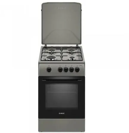Aragaz SM561BSS, 4 arzatoare, Cuptor gaz, Geam dublu cuptor, Siguranta plita si cuptor, 50 cm latime, Argintiu