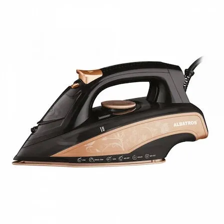Fier de calcat Albatros ROSA, 3000 W, talpa ceramica, 0.45 l, 120 g/min, functie anti-calcar, oprire automata, termostat reglabil, functie stropire, auto-curatare, Negru/Auriu