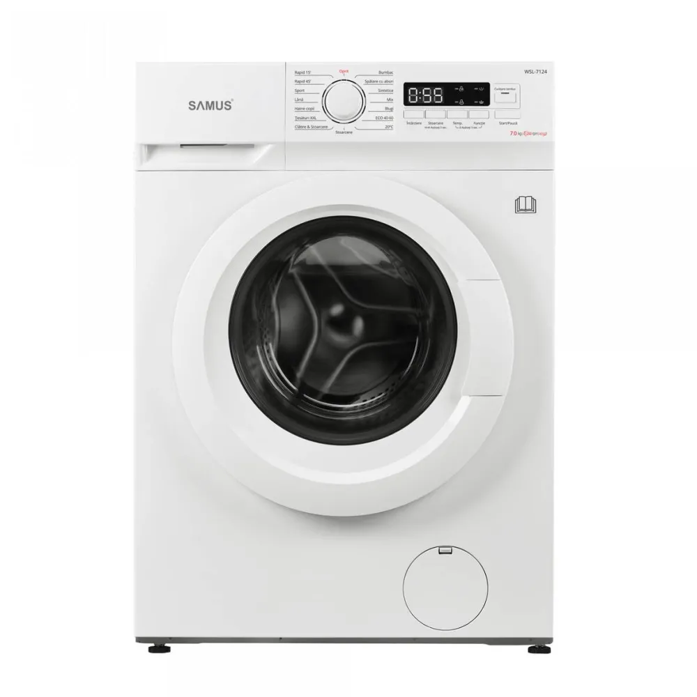 Samus Masina de spalat rufe WSL-7124,7 Kg, 15 programe, 1200 rotatii, Slim, Clasa D, Blocare acces copii, Alb
