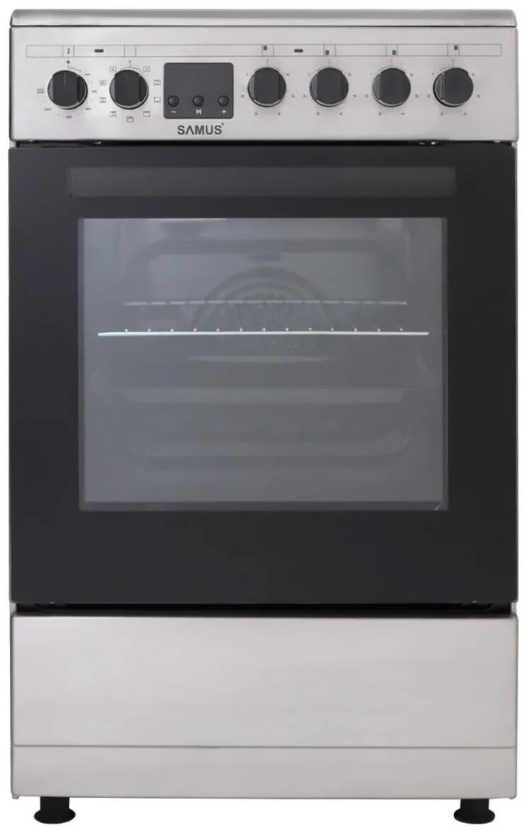 Aragaz electric SM564VTE, 4 zone de gatit vitroceramice, latime 50 cm, cuptor cu 10 functii, grill, convectie 3D, timer digital, lumina interioara, argintiu