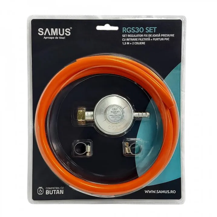 Set Regulator Fix de Joasa Presiune Samus RGS30, Furtun 1,5 m, Tip C31-30, Gaz Butan