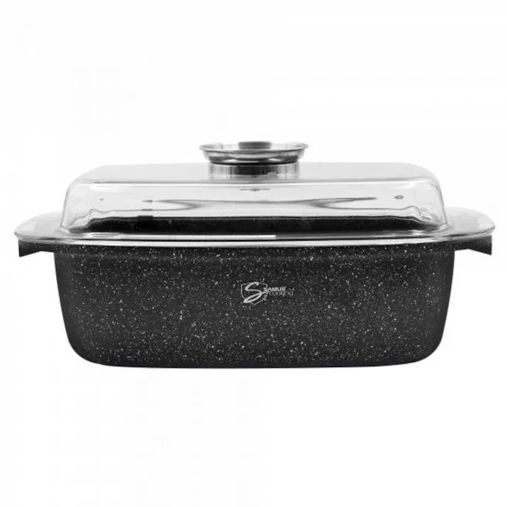 Tava inalta cu capac Samus TOL323-RC TOLEDO LINE, aluminiu turnat, 32X22X10.5 cm, 5.5 L, Negru