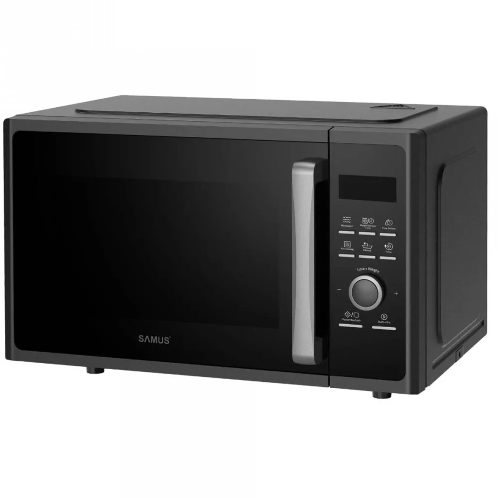 Cuptor cu Microunde Samus SMC-23DB2, 23 litri, 800 W, 5 nivele de putere, 8 programe de preparare, control electronic, ceas digital 60 minute, dezghetare in functie de greutate, lumina interioara, negru