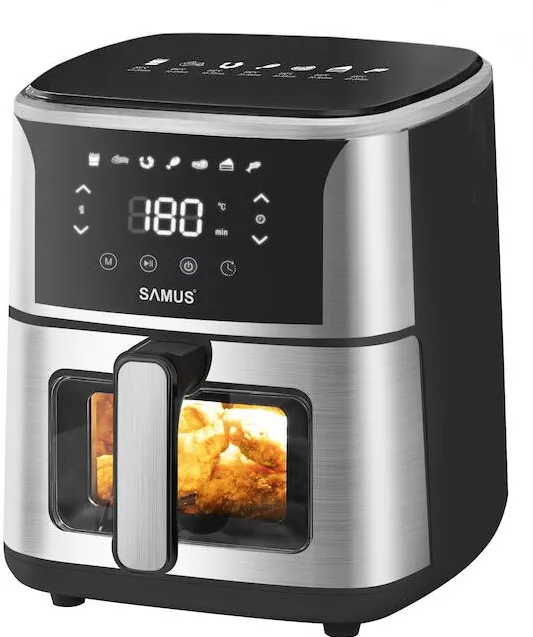Albatros Friteuza cu aer cald AF5-S1400DW, 1400 W, 5 L, Display led, Timer 60 min, 7 Programe, Fry Force 360°, Touch Control, Negru/Argintiu