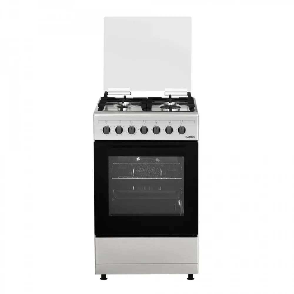 Aragaz 4 Arzatoare Gaz, Cuptor Electric, 43 L, 7 Functii, Aprindere electrica, Inox