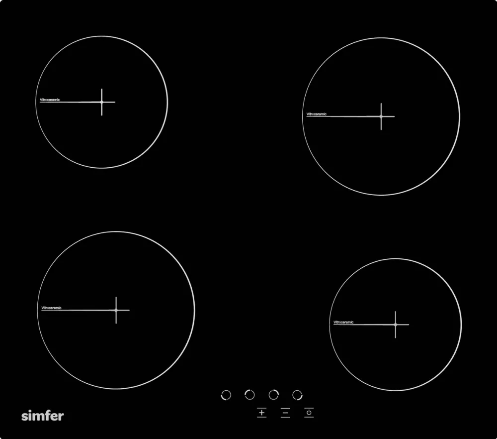 Plita Simfer H6.040.DECSP Built in, 60 cm, 4 VTC, Touch Control, Cado Connection, Black Glass Vitroceramic