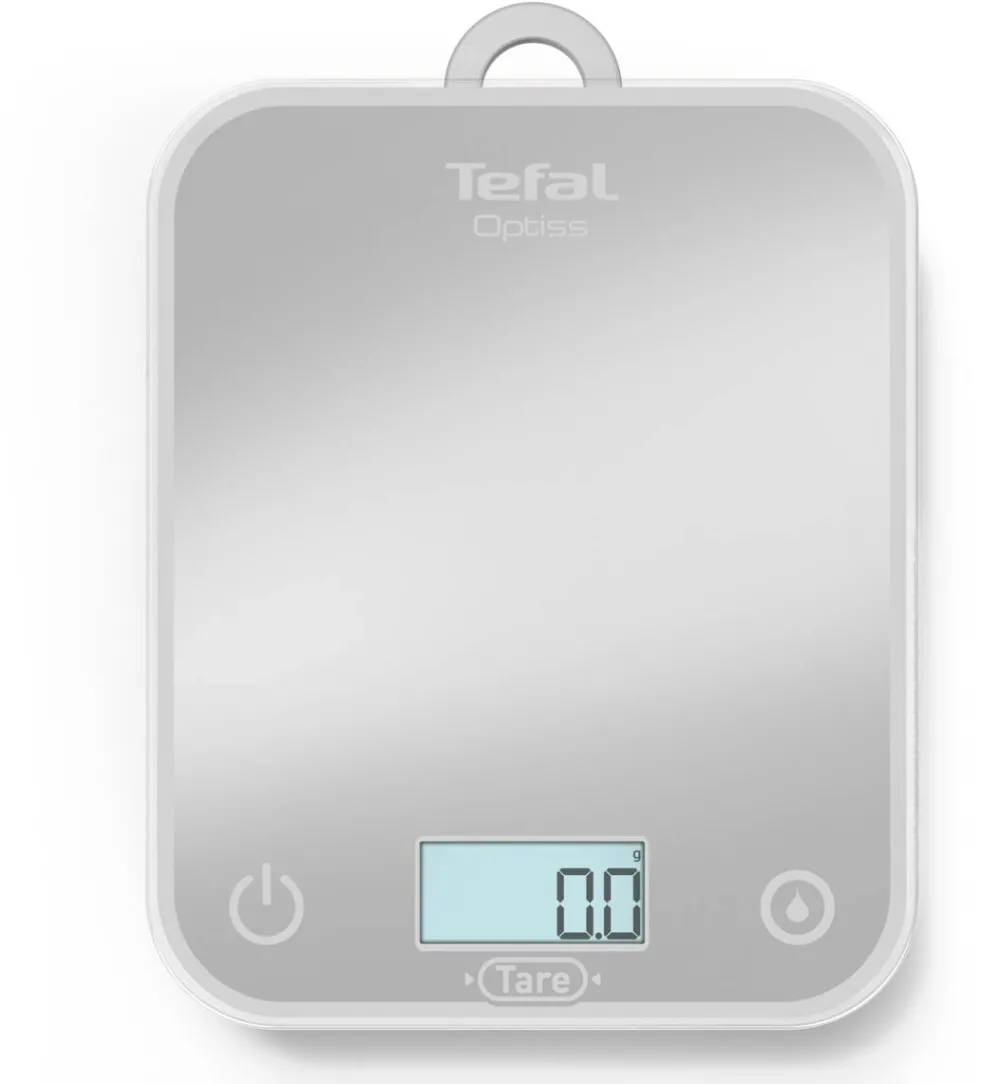 TEFAL Cantar de bucatarie Optiss BC50U4V0, 5 kg, sticla securizata, functie Tara, functie de cantarire a lichidelor, precizie 0.5g, afisaj LCD, carlig de agatat, gri
