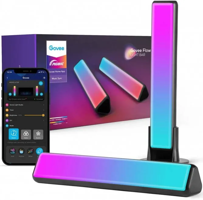 Govee Set 2 lampi LED RGBICWW inteligente Flow Plus Light Bars, Wi-Fi, Bluetooth, TV Ambient, compatibil Alexa/Google Assistant, 29x8.4 cm , clasa energetica G