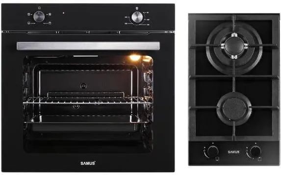Pachet cuptor si plita Samus B14 SC621G4 PSG-32SG2 81 L 2 arzatoare negru