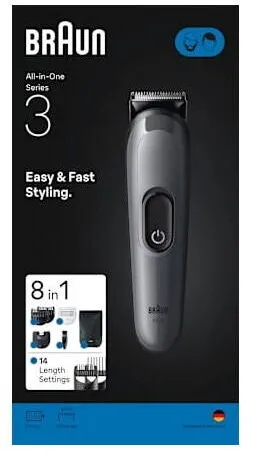 BRAUN Aparat de ras Series 3 All-In-One Style Kit AIO3540, Autonomie 50 min, Lavabil, Gri
