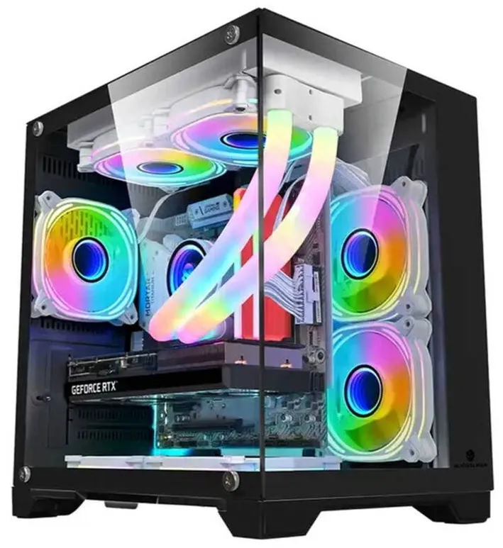 Carcasa PC 1st PLAYER 1stPLAYER® Gaming MV5-TP-bk, 5 ventilatoare aRGB infinity efect plus PWM, Micro-ATX, telecomanda, negru