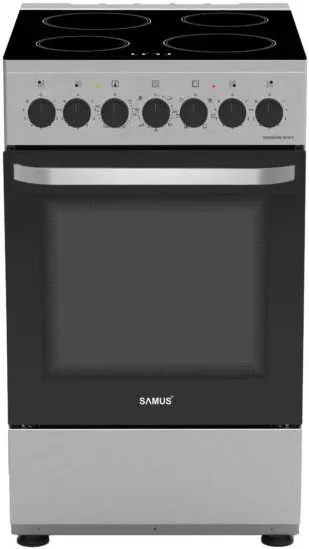 Aragaz SM568VME Inox, Full electric, Clasa A, 4 zone de gatit vitroceramice, 60 L, 7 Functii de gatire, inox