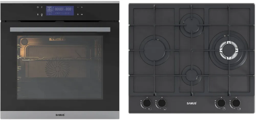 Samus Cuptor incorporabil Samus SC632GDT13 + Plita incorporabila Samus PSG-64SMGN2, 74 litri, 13 functii, negru, 595x568x595mm