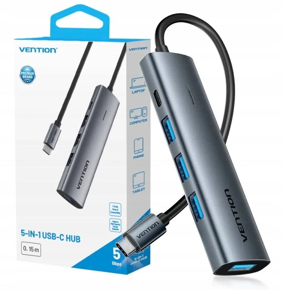 Hub USB Vention Hub 5v1 USB-C 3.0 Vention 0.15m