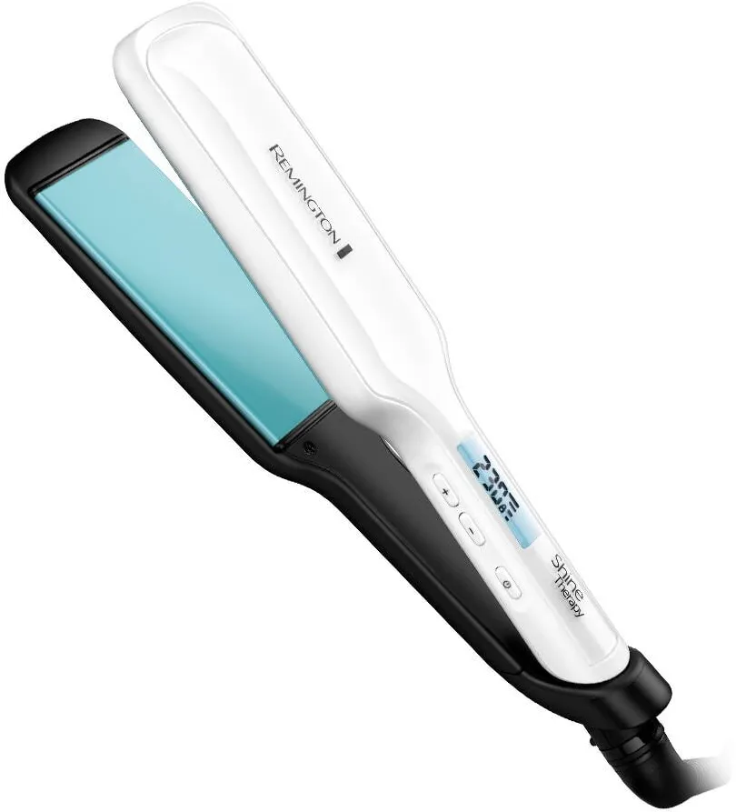 REMINGTON Placa de indreptat parul Remington Shine Therapy S8550, Placi late, Invelis ceramic cu Ulei de Argan si Vitamina E, 150-235ºC, Alb