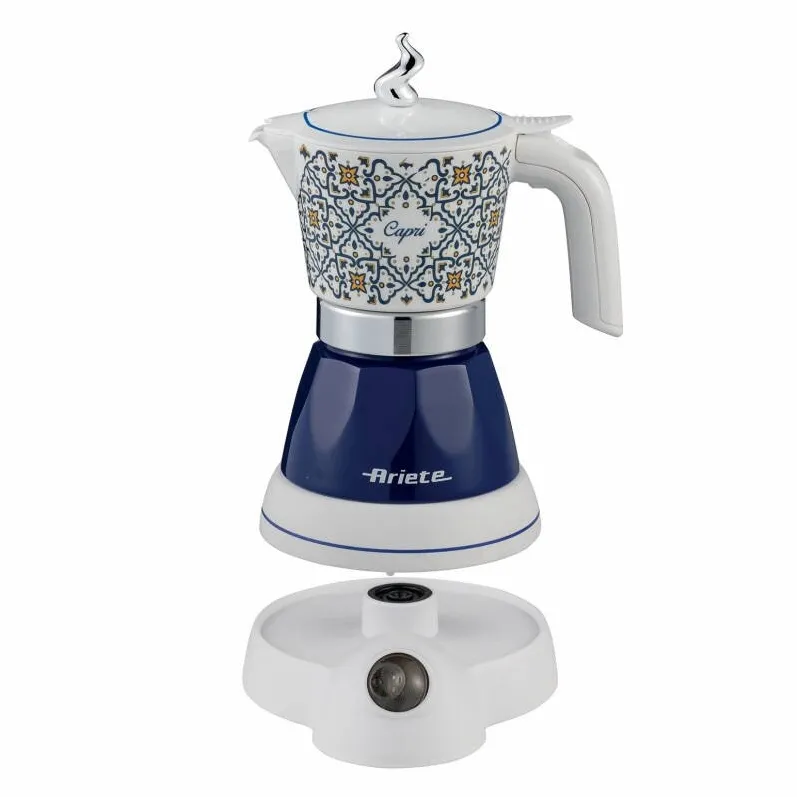 Ariete Cafetiera electrica Ariete Moka Vintage Capri 1358/1C, 400 W, 4 cesti, Baza rotativa la 360°, Alb/Albastru