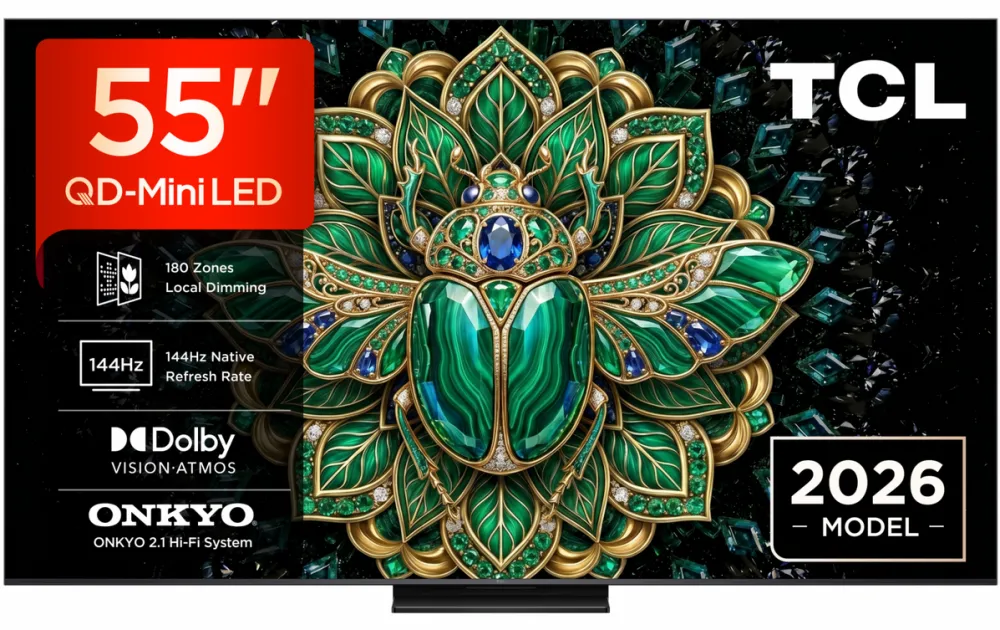 Televizor TCL QD-MiniLED 55MQLED75L, 138 cm, Smart Google TV, 4K Ultra HD, 144Hz, Onkyo (Model 2026)
