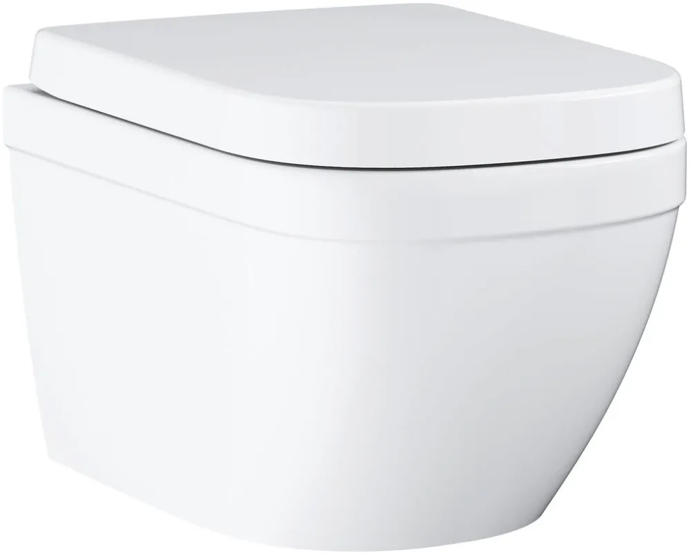 Grohe Set WC Euro Ceramic, montare pe perete, triple vortex, rimless, capac wc cu Soft Close, include set fixare, duroplast, Alb