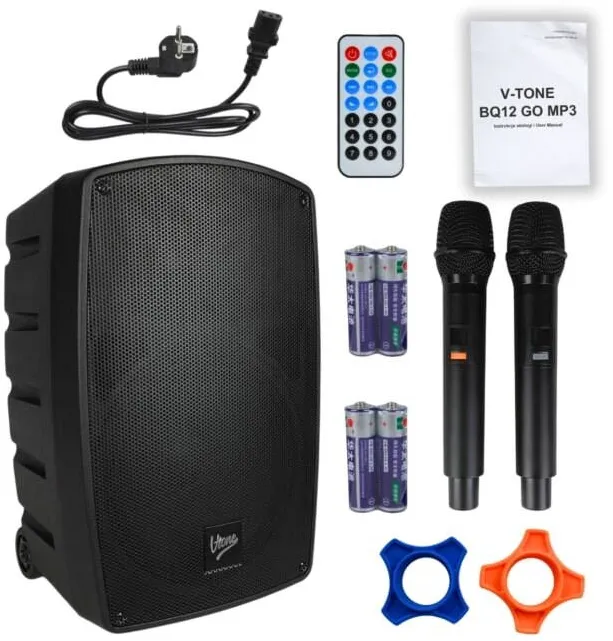 V-tone BQ12 GO MP3 - active 8" battery-powered speaker with wireless microphone and remote control, black