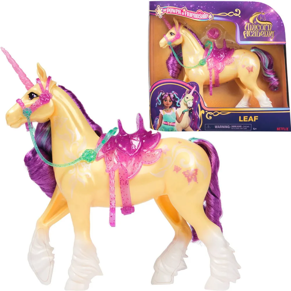 Spinmaster Spinmaster Unicorn Academy - Unicorn Leaf (28 cm tall, with real mane and tail, removable bridle, saddle and brush)