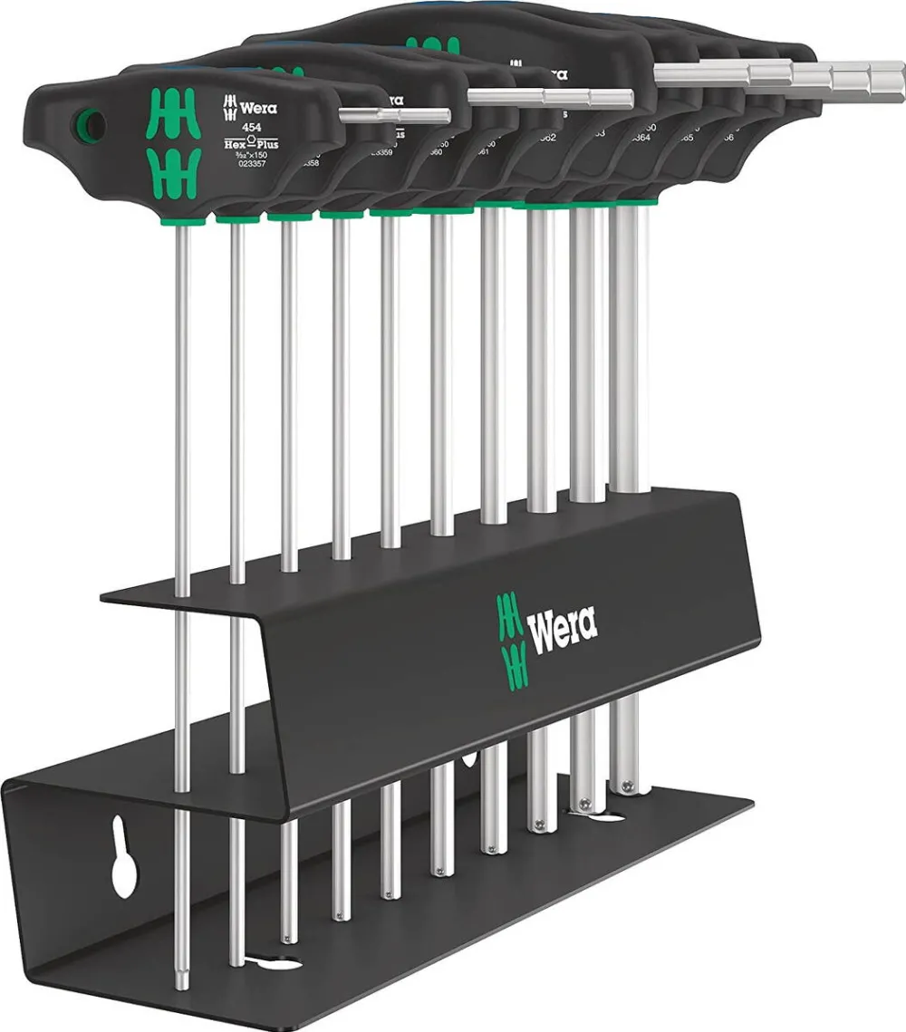 WERA 454/10 HF Set Imperial 2 T-handle screwdrivers + rack, 10 pieces (black/green, imperial, with holding function)