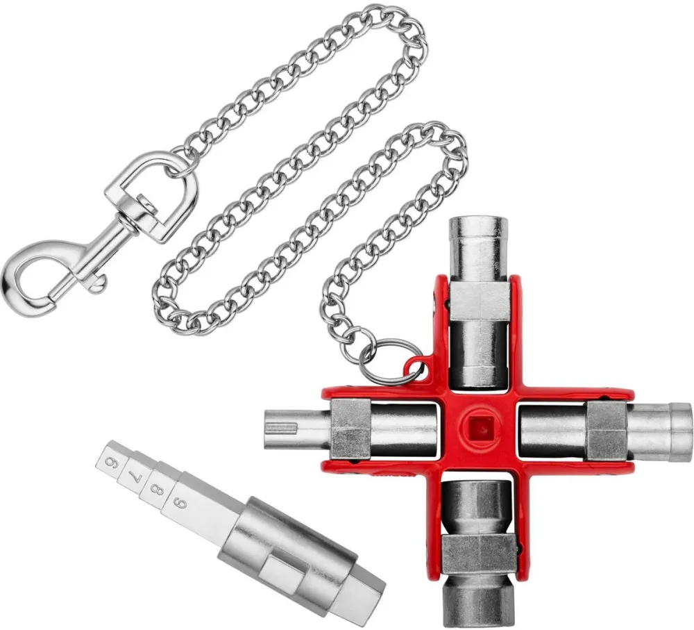KNIPEX Cheie universala „Constructie” 00 11 06 V01, cheie tubulara (argintiu/rosu, pentru dulapuri comune si sisteme de inchidere)