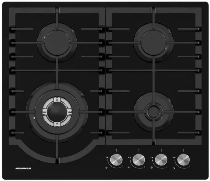 Plita HEINNER incorporabila HBH-M447IWFGBK, Gaz, 4 arzatoare, Aprindere electrica integrata, Sistem de siguranta, Wok, 60 cm, Negru