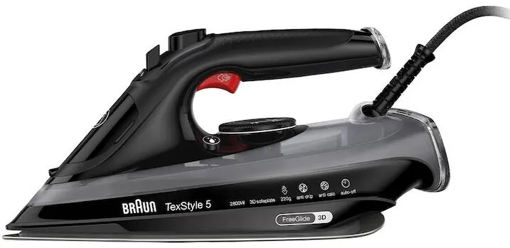 BRAUN Fier de calcat Braun TexStyle 5 SI5088BK, 2800 W, abur variabil 50g/min, jet de abur 220g/min, rezervor 300 ml, tehnologie FreeGlide 3D, talpa EloxalPlus, Negru