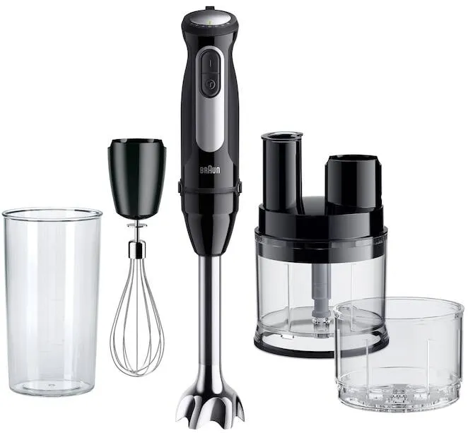 BRAUN Blender vertical Braun MQ55755M, 1000 W, 25 trepte viteza, Functie Turbo, Tocator SizeControl 500 ml, Procesor alimente 500 ml, Pahar gradat 600 ml, Tel, Negru/Inox