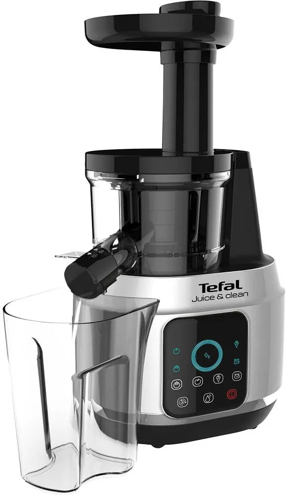 TEFAL Storcator de fructe si legume cu melc Juice N’Clean ZC420E38, 150W, recipient suc 0.8L, 2 filtre, 80 RPM, sistem antipicurare, 4 trepte de viteza, functie reverse, negru & argintiu