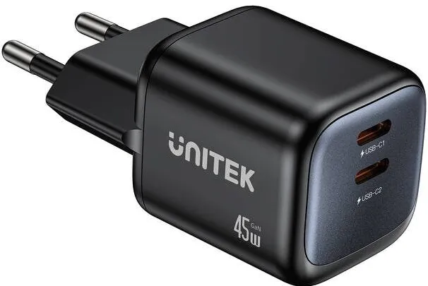 Unitek 2x GAN 45W mains charger, 2x USB-C PD, QC