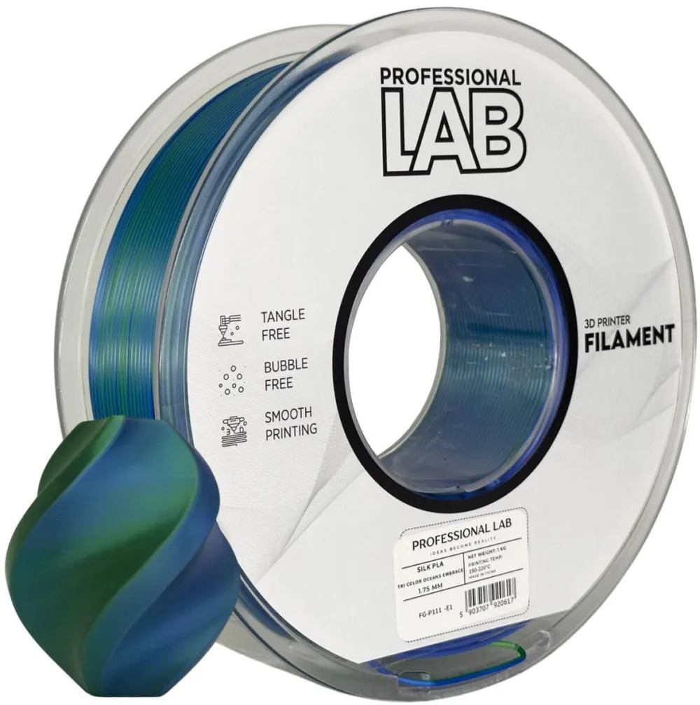 PROFESSIONAL LAB Filament Silk PLA Tri Color Oceans Embrace, Professional Lab, 1 kg, 1.75mm, pentru imprimante 3D
