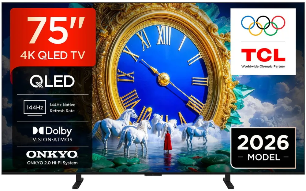 Televizor TCL QLED Art 75A400, 189 cm, Smart Google TV, 4K Ultra HD, 144Hz, Clasa D (Model 2026)