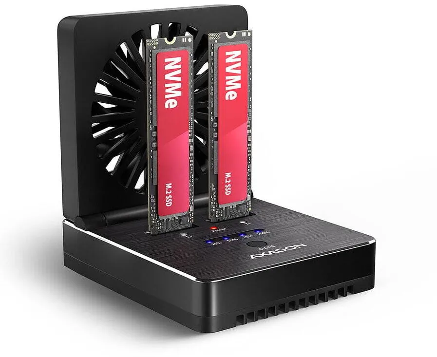 Rack AXAGON Docking station ADSA-M2C22, Clone Master Dock pentru 2xNVMe M.2 SSD, USB-C 20Gbps, Plug-and-Play, Negru