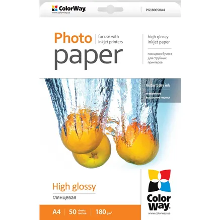 Hartie Foto ColorWay High Glossy Photo Paper, A4, 180g/m, 50 sheets
