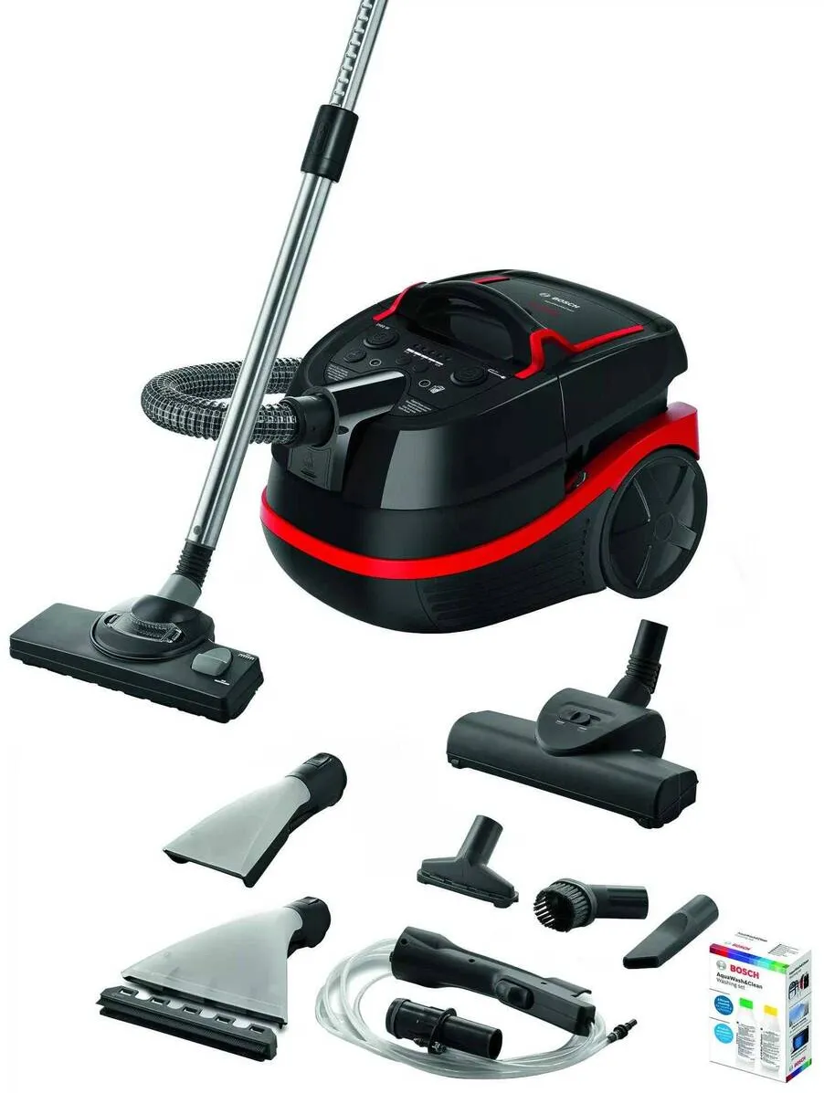 Aspirator BOSCH cu spalare BWD421POW Filtru HEPA Wet&Dry Putere maxima 2100 W Negru/Rosu