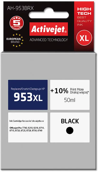 Cartus Imprimanta ACTIVEJET Compatibil AH-953CRX for HP printer; HP 953XL L0S70AE replacement; Premium; 50 ml; black