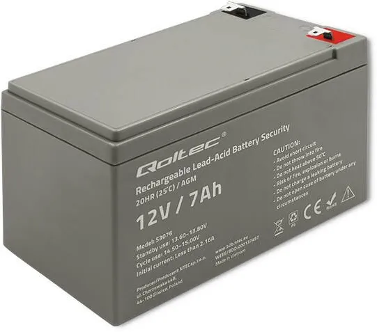 Acumulator UPS QOLTEC 53076 AGM | 12V | 7Ah | max. 105A | Security