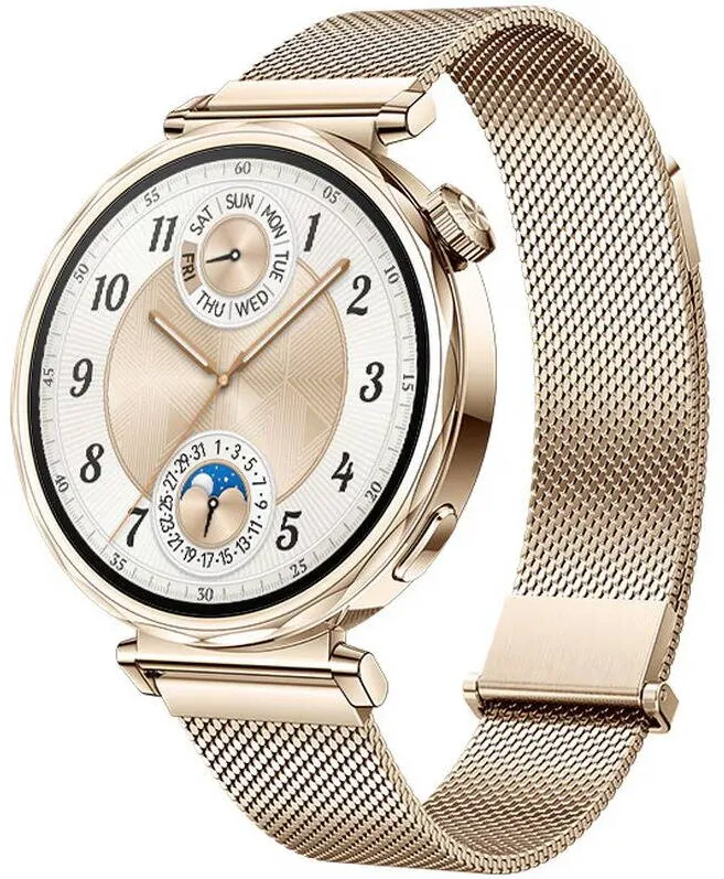 Smartwatch Huawei Watch GT 5, 41mm Pale Gold Stainless Steel, curea Gold Milanese
