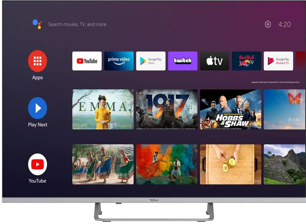 Televizor Tesla Televizor Android TV 11, DLED 65E635SUS, 165cm, UHDVB-T/T2/C/S/S2, 380 cd/m2, VESA 200x200mm