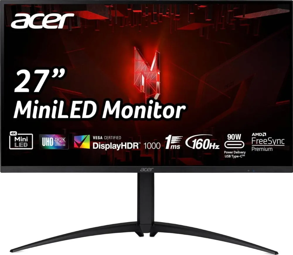 Monitor Acer Nitro XV275KP3, gaming - 27 - black, UltraHD/4K, AMD Free-Sync, USB-C, 160Hz panel