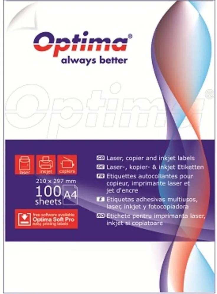 Etichete Optima Etichete albe autoadezive rotunde (D50), 20/A4, 100 coli/top, Optima