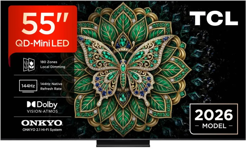 Televizor TCL QD-MiniLed 55C6K Pro, 139 cm, Smart Google TV, 4K Ultra HD, 144Hz, Clasa E (Model 2026)
