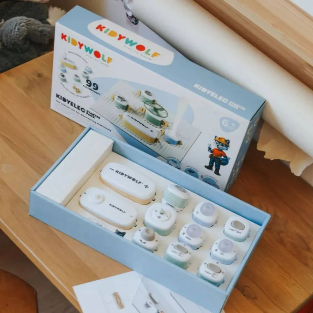 Jucarie Educationala Kidywolf Kit educativ de electronica Kidywolf pentru copii 6+, 11 blocuri electronice, 2 placi de baza, instructiuni pas cu pas