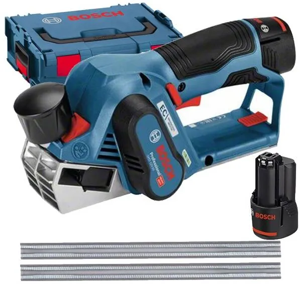 BOSCH GHO 12V-20 - Rindea de mana cu 2 acumulatori, Li-Ion, 12 V, 3 Ah, 56 mm, valiza speciala, accesorii