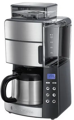Cafetiera RUSSELL HOBBS Grind & Brew Thermal 25620-56, 1000 W, 1.25 l, 250 g, Rasnita ajustabila, Selector aroma, Carafa Termala, Inox/Negru