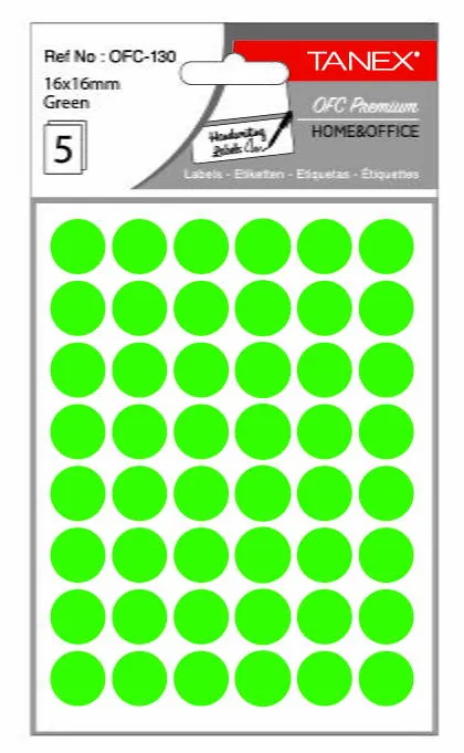 Tanex Etichete autoadezive rotunde, D16 mm, 240 buc/set, TANEX, verde
